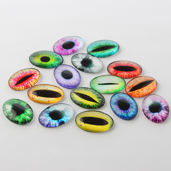 

PandaHall Dragon Eye Theme Ornaments Glass Oval Flatback Cabochons, Mixed Color, 25x18x6mm Glass Oval Multicolor