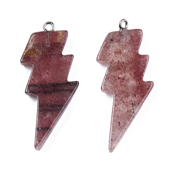 

PandaHall Natural Strawberry Quartz Pendants, Lightning Bolt Charm, with Stainless Steel Color Tone 304 Stainless Steel Loops...