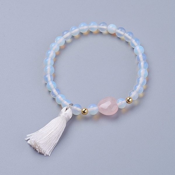 

PandaHall Tassel Charm Bracelets, with Opalite Beads, Round, 2 inch(52mm) Opalite