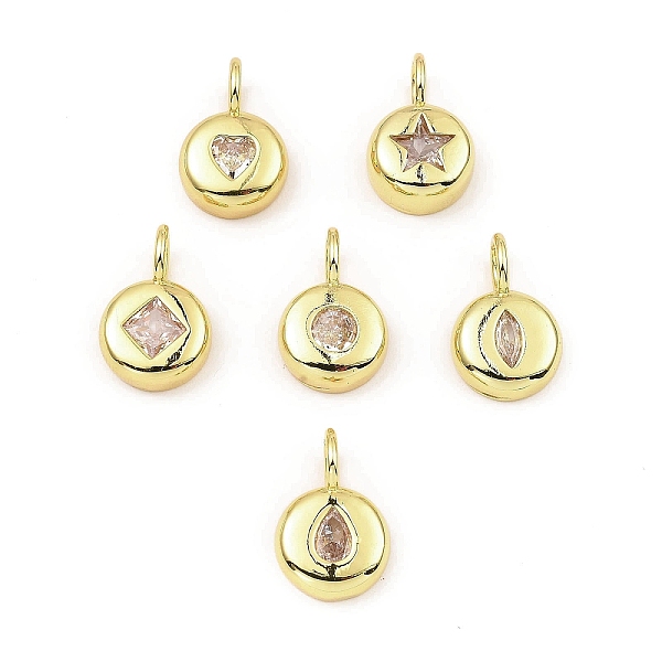 

PandaHall Rack Plating Real 18K Gold Plated Brass Pendants, with Cubic Zirconia, Long-Lasting Plated, Lead Free & Cadmium Free, Flat Round..., Clear
