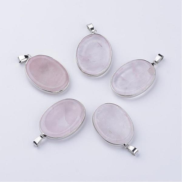 

PandaHall Natural Rose Quartz Massage Pendants, with Brass Findings, Oval, Platinum, 40x26~27x5~6mm, Hole: 6x3mm Rose Quartz Oval