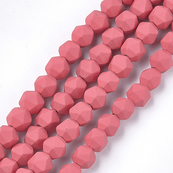 PandaHall Spray Painted Non-magnetic Synthetic Hematite Beads Strands, Star Cut Round Beads, Faceted, Cerise, 6x6x6mm, Hole: 0.8mm, about...
