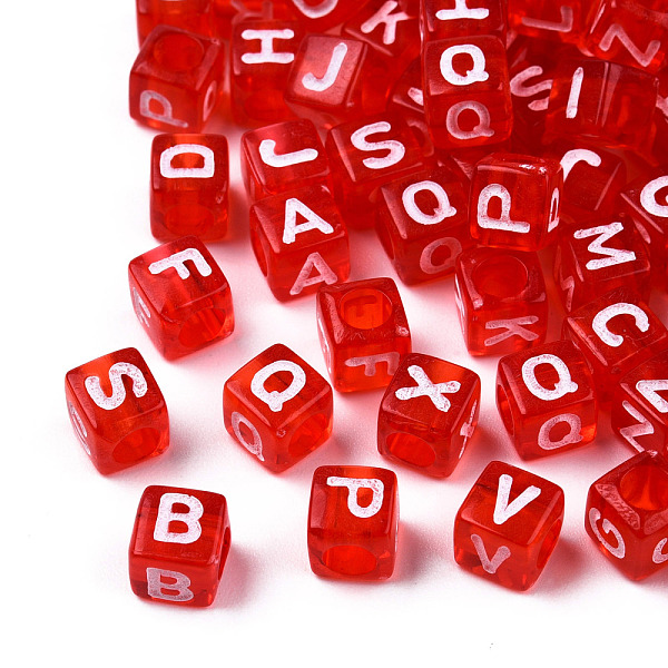 

PandaHall Transparent Acrylic Beads, Cube with White Random Mixed Letters, Red, 6x6x6mm, Hole: 3.5mm Acrylic Cube Red