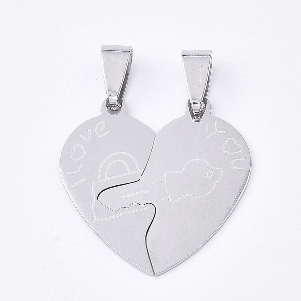 

PandaHall 201 Stainless Steel Split Pendants, for Lovers, Heart with Lock & Key & Word I Love You, For Valentine's Day, Stainless Steel...