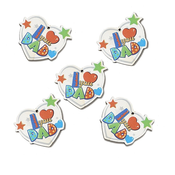 

PandaHall Father's Day Single Face Printed Aspen Wood Pendants, Heart with Word I Love You Dad Charm, Colorful, 43x49.5x2.5mm, Hole: 2mm...