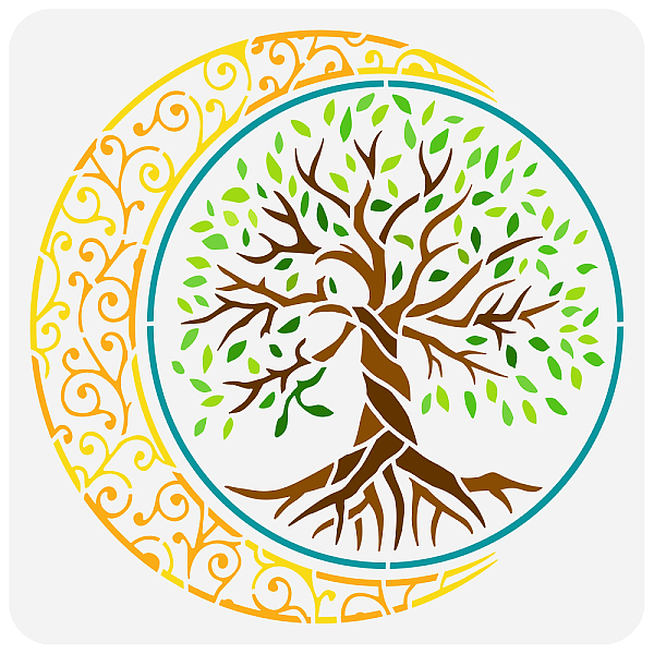 

PandaHall PET Hollow Out Drawing Painting Stencils, for DIY Scrapbook, Photo Album, Tree of Life Pattern, 30x30cm Plastic Tree of Life