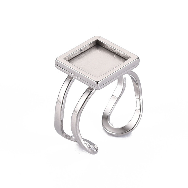 

PandaHall 201 Stainless Steel Cuff Pad Ring Settings, Laser Cut, Square, Stainless Steel Color, Tray: 10x10mm, US Size 7 1/4(17.5)~US Size 8...