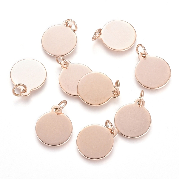 

PandaHall Ion Plating(IP) 304 Stainless Steel Charms, Stamping Blank Tag, with Jump Rings, Flat Round, Rose Gold, 14x12x0.8mm, Hole: 3.5mm...