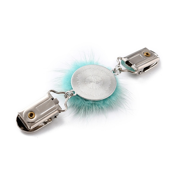 

PandaHall Vintage Alloy Cardigan Clips, with Faux Mink Fur Covered Round Beads, Sweater Collar Clip, Platinum, Cyan, 110mm Alloy Cyan