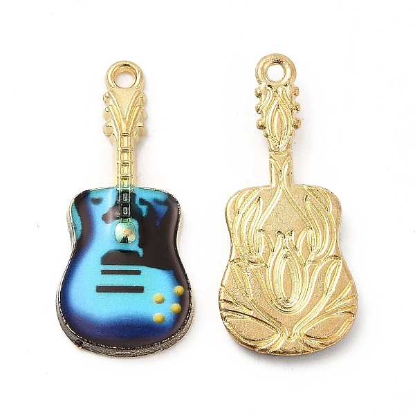 

PandaHall Rack Plating Golden Tone Alloy Pendants, with Printed Enamel, Cadmium Free & Nickel Free & Lead Free, Guitar Charm, Deep Sky Blue...