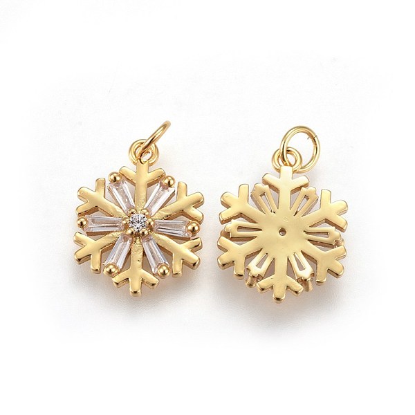 

PandaHall Brass Cubic Zirconia Pendants, Long-Lasting Plated, Snowflake, Clear, Real 18K Gold Plated, 17x13.2x3mm, Hole: 3.5mm Brass+Cubic...