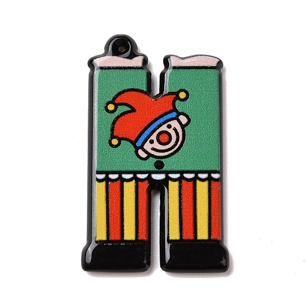 

PandaHall Circus Theme Printed Acrylic Pendants, Joker, Letter Charm, Letter H, 35x20.5x2.5mm, Hole: 0.9mm Acrylic Letter H