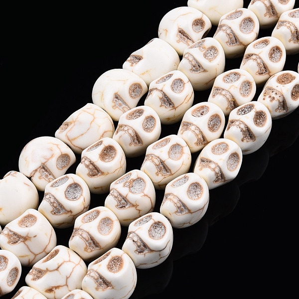

PandaHall Gemstone Beads Strands, Synthetical Turquoise, Skull, for Halloween, White, 13x12x13mm, Hole: 2mm, about 26pcs/strand. Synthetic...