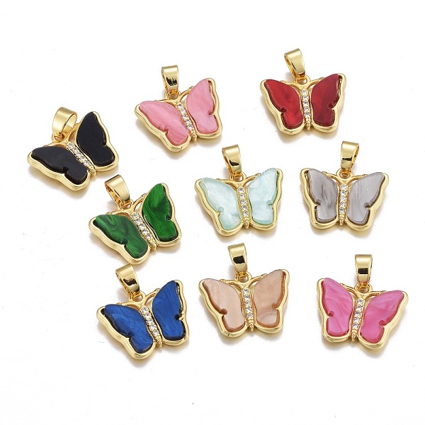 

PandaHall Resin Pendants, with Golden Tone Brass Micro Pave Cubic Zirconia Findings, Butterfly, Mixed Color, 14x17.5x3mm, Hole: 3.5x5.5mm..., Multicolor