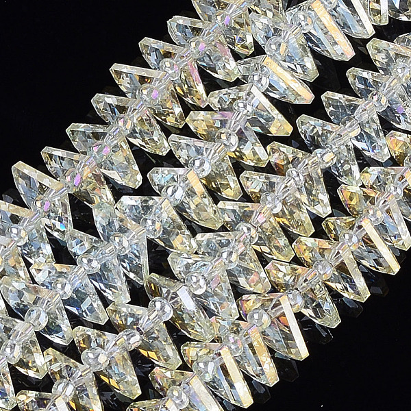 

PandaHall Electroplate Glass Beads Strands, Faceted, Fan, Light Yellow, 10x12.5x4mm, Hole: 1mm, about 90pcs/strand, 19.2 inch Glass Fan...
