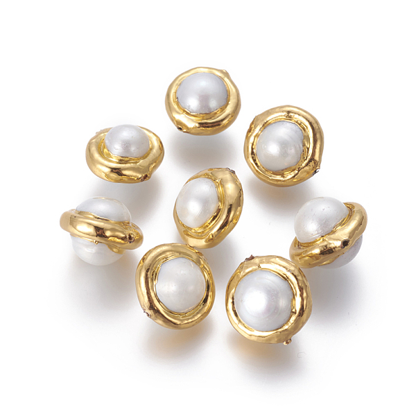 

PandaHall Natural Cultured Freshwater Pearl Beads, with Brass Findings, Celestial Body, White, Golden, 12.5~15x10~12mm, Hole: 0.7mm Pearl...