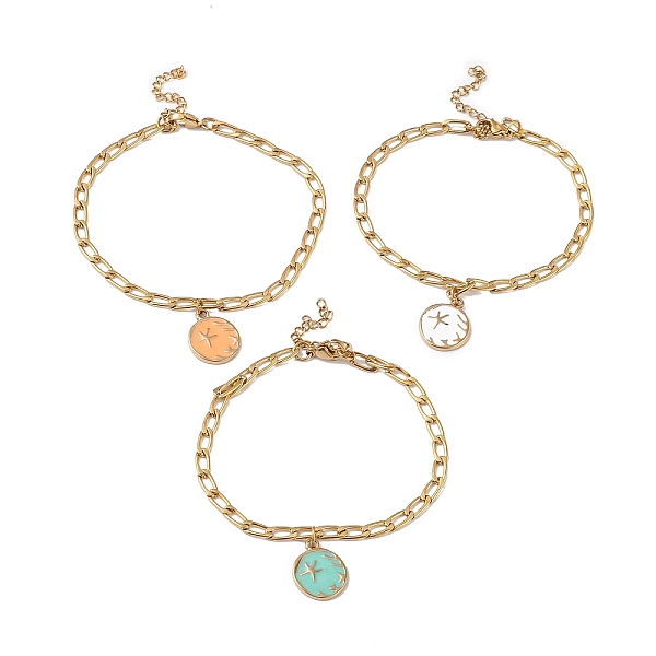 

PandaHall Enamel Starfish Charm Bracelet with Curb Chains, Golden 304 Stainless Steel Jewelry for Women, Mixed Color, 8-7/8 inch(22.4cm) 304..., Multicolor