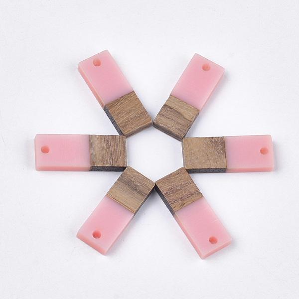 

PandaHall Resin & Walnut Wood Pendants, Rectangle, Pink, 22.5~23x8.5~9x3.5mm, Hole: 2mm Resin+Wood Rectangle Pink
