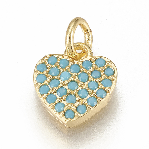 

PandaHall Brass Micro Pave Cubic Zirconia Charms, with Jump Rings, Heart, Golden, 10x9x2mm, Hole: 3mm Brass+Cubic Zirconia Heart