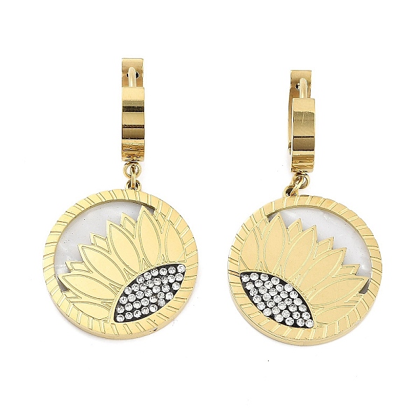 

PandaHall Flat Round with Sunflower 304 Stainless Steel Dangle Earrings, Rhinestone Hoop Earrings for Women, Real 18K Gold Plated..., Clear