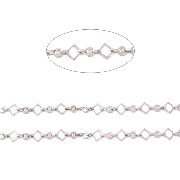 

PandaHall 304 Stainless Steel Rhombus & Coffee Bean Link Chains, Unwelded, Stainless Steel Color, Rhombus: 13.5x13.5x1.5mm, Link: 7x7x1mm...