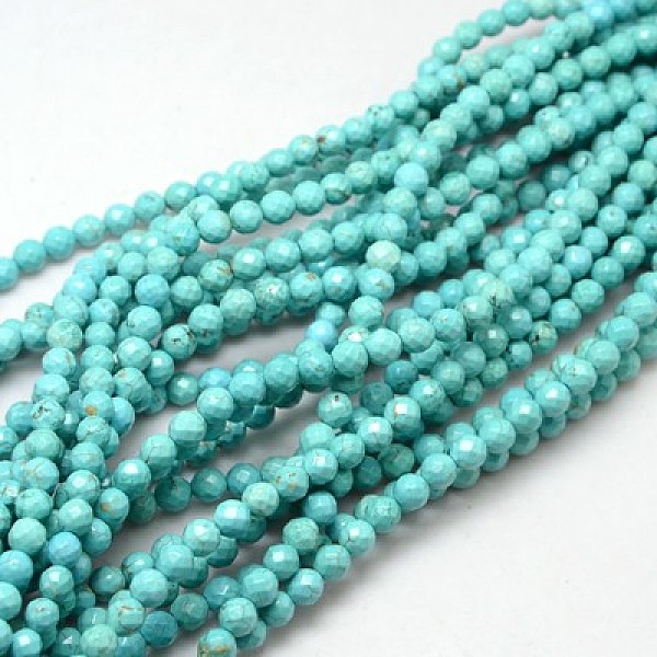 

PandaHall Natural Howlite Round Beads Strands, Dyed, Faceted, Pale Turquoise, 12mm, Hole: 1mm, about 32pcs/strand, 15.74 inch Magnesite..., Green
