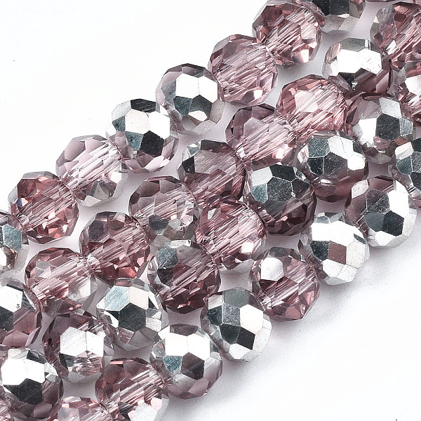 

PandaHall Electroplate Glass Bead Strands, Half Silver Plated, Faceted, Rondelle, Pale Violet Red, 6x4mm, Hole: 1mm, about 87~90pcs/strand...