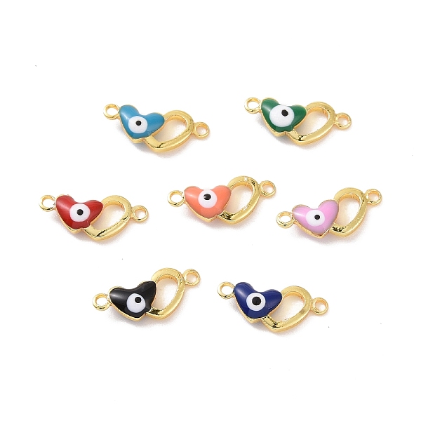 

PandaHall Brass Enamel Connector Charms, Real 18K Gold Plated, Double Heart with Evil Eye Pattern, Mixed Color, 6x14x3mm, Hole: 1.2mm..., Multicolor