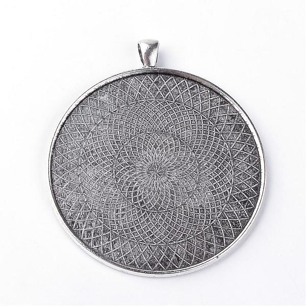 

PandaHall Tibetan Style Alloy Pendant Cabochon Settings, Flat Round, Cadmium Free & Lead Free, Antique Silver, Tray: 58mm, 70x62x2.5mm, Hole...