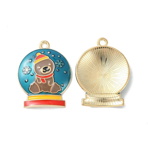 

PandaHall Christmas Alloy Enamel Pendants, Golden, Crystal Ball with Bear Charm, Camel, 26x20x3mm, Hole: 1.8mm Alloy+Enamel Bear Brown