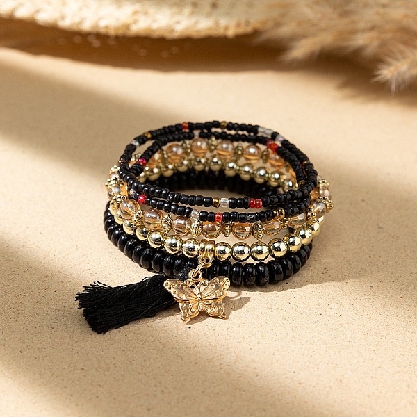 

PandaHall Bohemian Vacation Style Glass Beaded Charms Bracelets Set for Women Glass