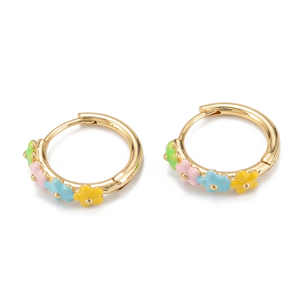 

PandaHall Brass Enamel Clip-on Earrings, Long-Lasting Plated, Ring with Flower, Real 18K Gold Plated, 17x15x2mm, Pin: 0.8mm Brass Ring