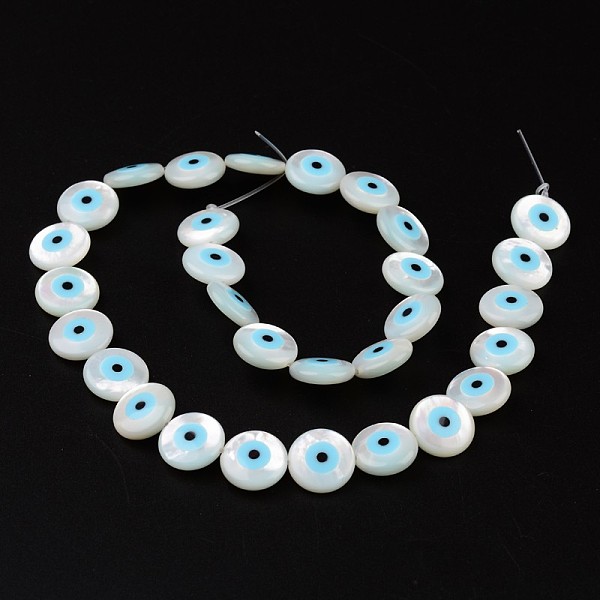 

PandaHall Natural Shell Beads, Flat Round with Evil Eye, White, 12x3.5mm, Hole: 1mm Other Sea Shell Evil Eye White