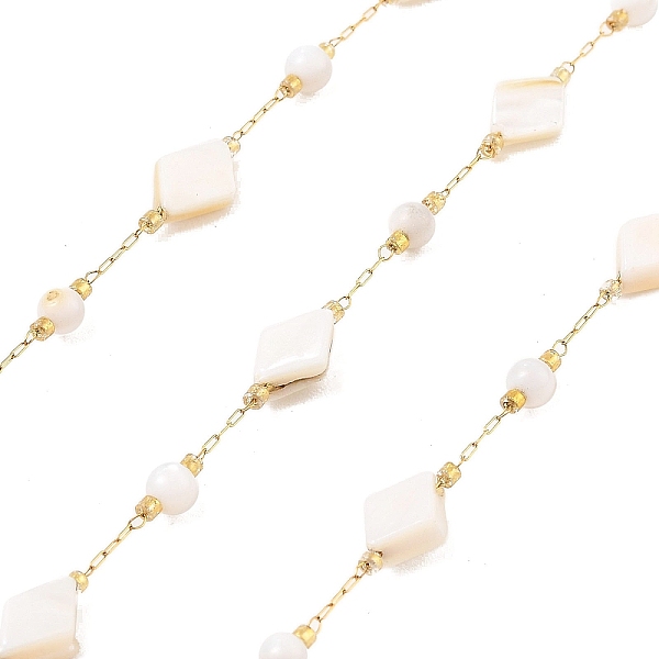 

PandaHall Ion Plating(IP) 304 Stainless Steel Paperclip Chains, Soldered, with Shell Beads, Rhombus, Real 18K Gold Plated, 10.5x7.5x3.5mm...