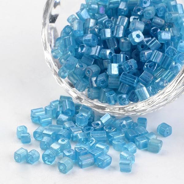 

PandaHall 6/0 Cube Transparent Colours Rainbow Plated Round Hole Glass Seed Beads, Steel Blue, 3.5~4x2.5~3mm, Hole: 0.5mm, about...