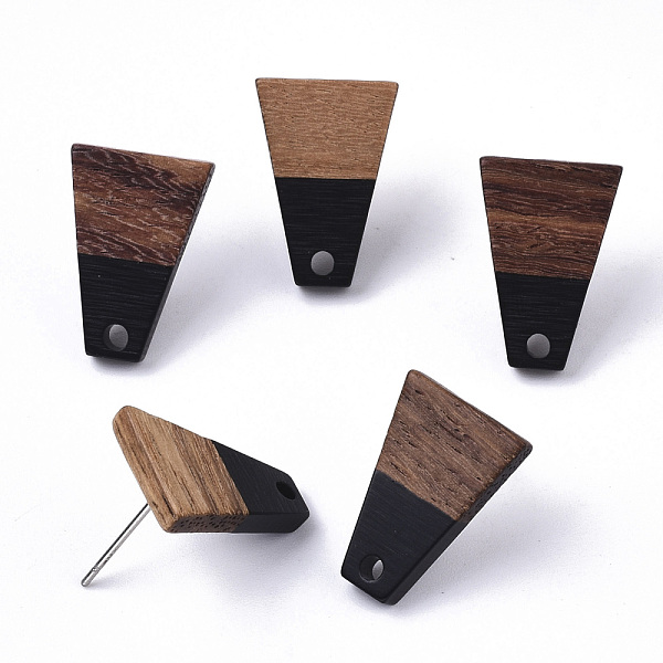 

PandaHall Resin & Walnut Wood Stud Earring Findings, with 304 Stainless Steel Pin, Trapezoid, Black, 18x12.5mm, Hole: 1.8mm, Pin: 0.7mm...
