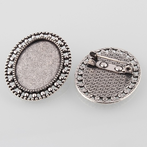 

PandaHall Vintage Alloy Brooch Cabochon Bezel Settings, Cadmium Free & Lead Free, with Iron Pin Back Bar Findings, Antique Silver, Oval Tray...