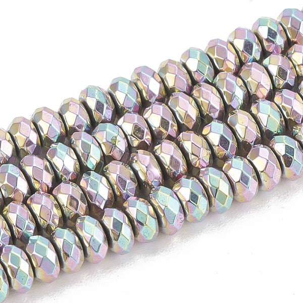 

PandaHall Electroplate Non-magnetic Synthetic Hematite Beads Strands, Faceted, Rondelle, Rainbow Plated, 4x2mm, Hole: 1mm, about...