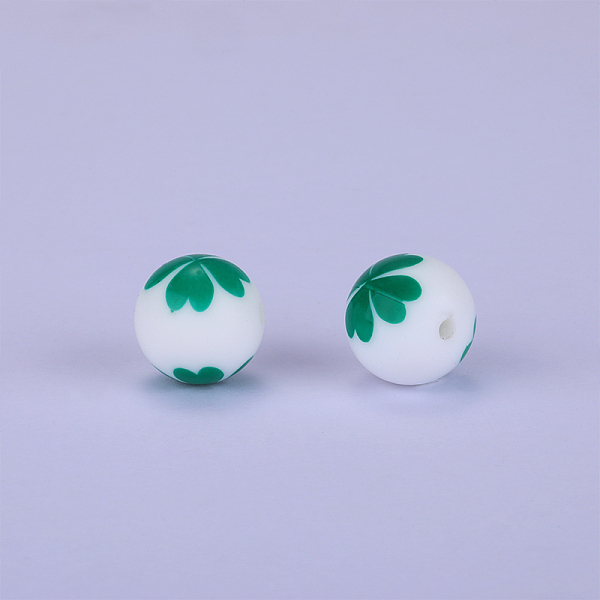 

PandaHall Printed Round with Clover Pattern Silicone Focal Beads, Honeydew, 15x15mm, Hole: 2mm Silicone Round Green