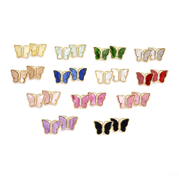 

PandaHall Brass Micro Pave Clear Cubic Zirconia Stud Earrings, with Resin and Plastic Ear Nuts, Butterfly with Rose, Golden, Mixed Color..., Multicolor