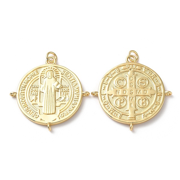 

PandaHall Rack Plating Brass Pendants, with Jump Ring, Cadmium Free & Lead Free, Flat Round with Cssml Ndsmd Cross God Father Religious...