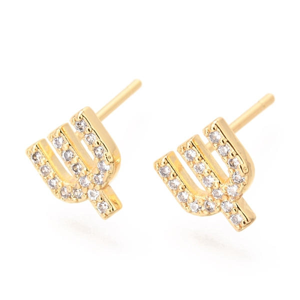 

PandaHall Brass Micro Pave Clear Cubic Zirconia Stud Earrings, Greek Alphabet, Real 18k Gold Plated, Letter.Y, 8.5x7.5x1.8mm, Pin: 0.9mm...