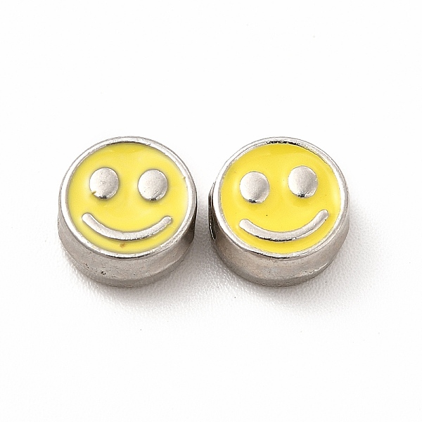 

PandaHall Rack Plating Alloy Enamel Beads, Cadmium Free & Nickel Free & Lead Free, Flat Round with Smiling Face Pattern, Platinum, Gold...