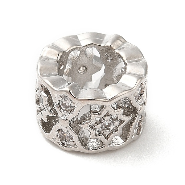 

PandaHall Rack Plating Brass Micro Pave Cubic Zirconia European Beads, Cadmium Free & Lead Free, Hollow, Flat Round with Star, Platinum..., Clear