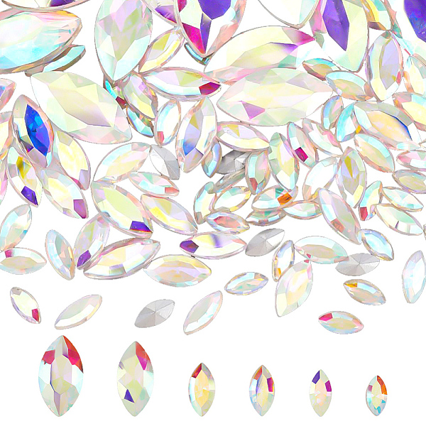 

PandaHall FINGERINSPIRE 94 Pcs Pointed Back Rhinestone 6 Sizes Glass Rhinestones Gems AB Color Horse Eye Jewels Embelishments with Silver..., Clear