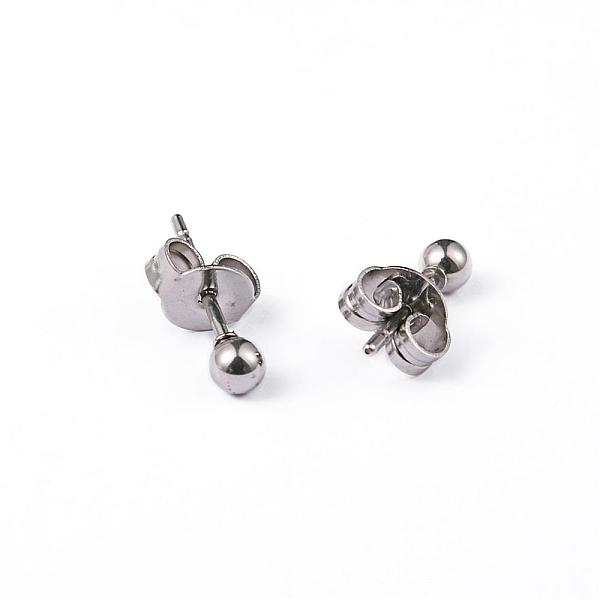 PandaHall 304 Stainless Steel Ball Stud Earrings, Hypoallergenic Earrings, Stainless Steel Color, 13x3mm, Pin: 0.8mm, 10pairs/board 304...