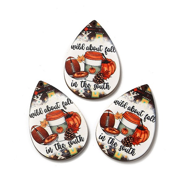 

PandaHall Single Face Printed Wood Big Pendants, Halloween Teardrop Charms, FireBrick, 54x36.5x2.6mm, Hole: 2mm Wood Teardrop Red