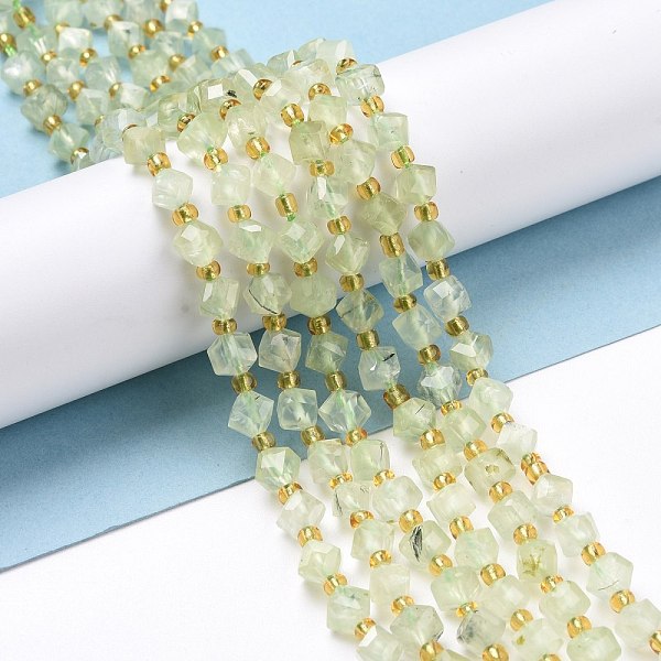 

PandaHall Natural Prehnite Beads Strands, with Seed Beads, Faceted, Diagonal Cube Beads, 5~6x5~6x4~5mm, Hole: 1mm, about 49~55pcs/strand...