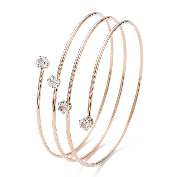 

PandaHall Ion Plating(IP) 304 Stainless Steel Triple Loops Wire Wrap Bangle, Clear Cubic Zirconia Cuff Bangle, Rose Gold, Inner Diameter...