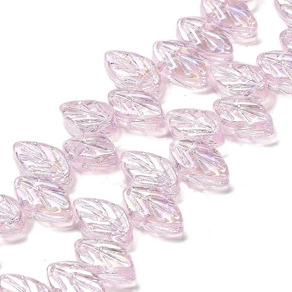 

PandaHall Electroplate Glass Beads Strands, Leaf, Pearl Pink, 11x7x4mm, Hole: 0.8mm, about 78~80pcs/strand, 18.66~18.74''(47.4~47.6cm) Glass...